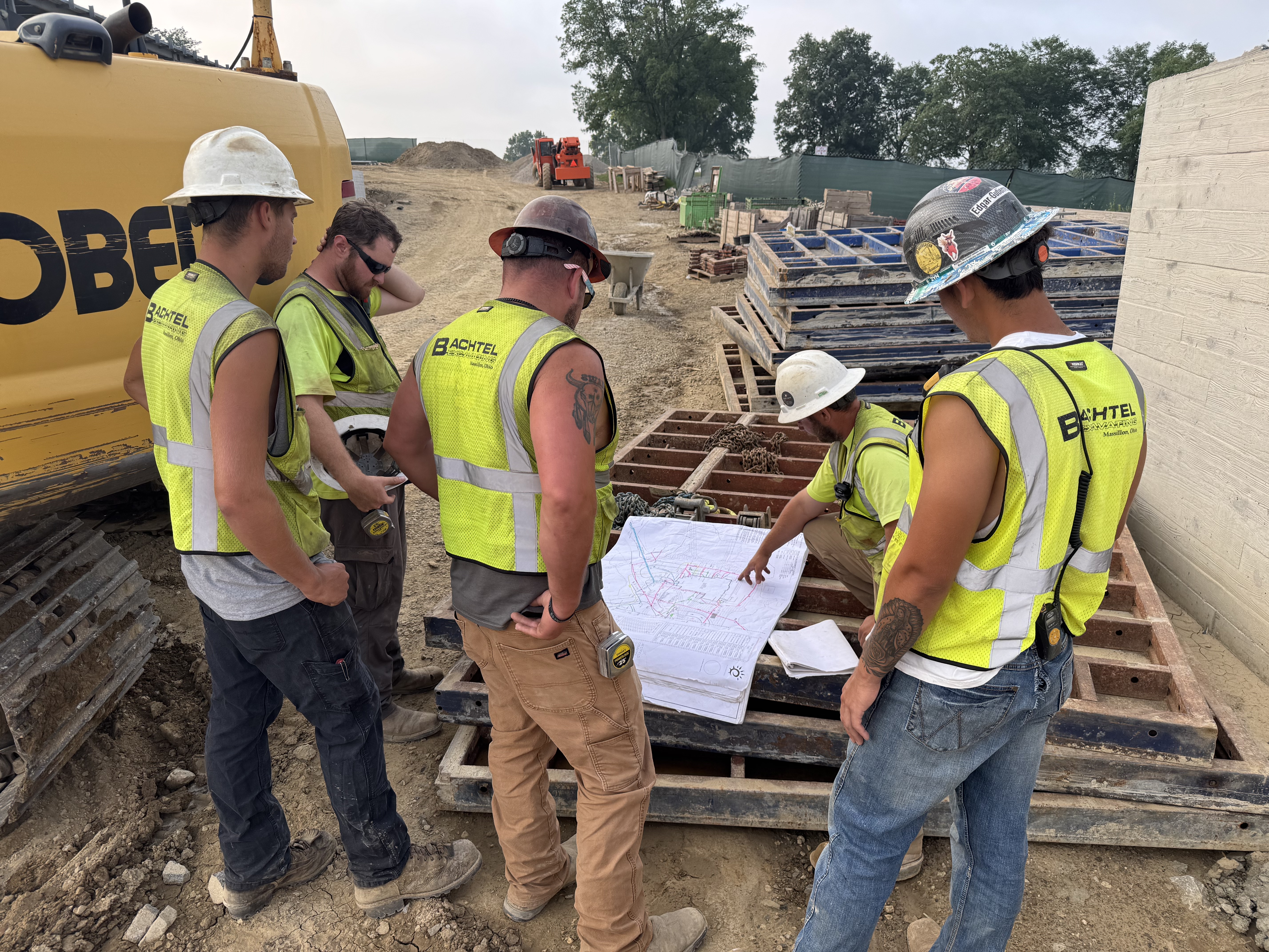 Field crew reviewing plans on site